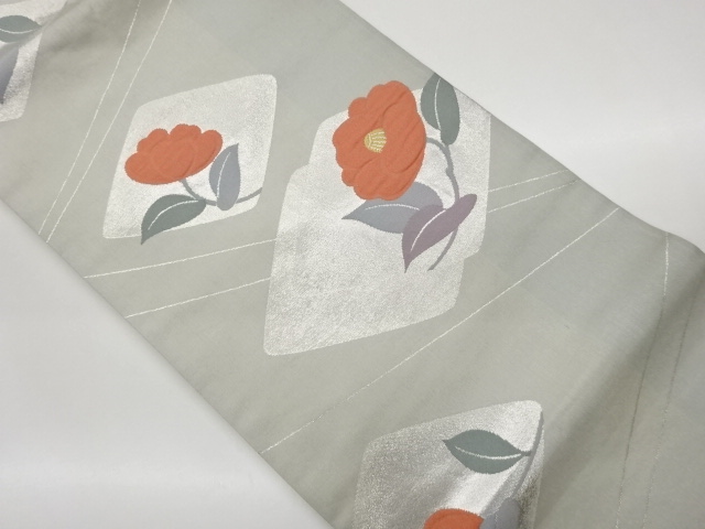 菱に椿模様織出し名古屋帯